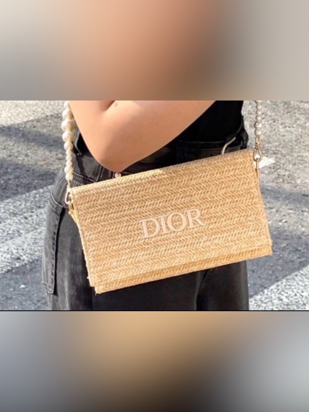 Christian Dior Straw Raffia Woven Purse Bag Pouch with Strap New in Box - Picture 9 of 9